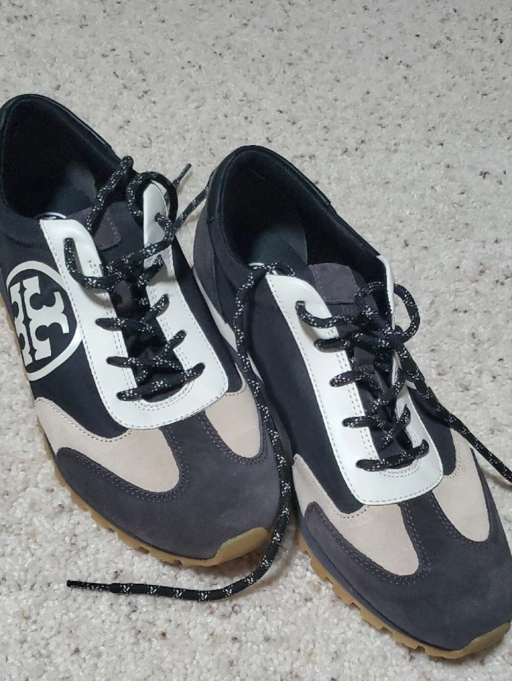 Tory Burch Women's Black, Gray and Cream Colorblock Tennis Shoes